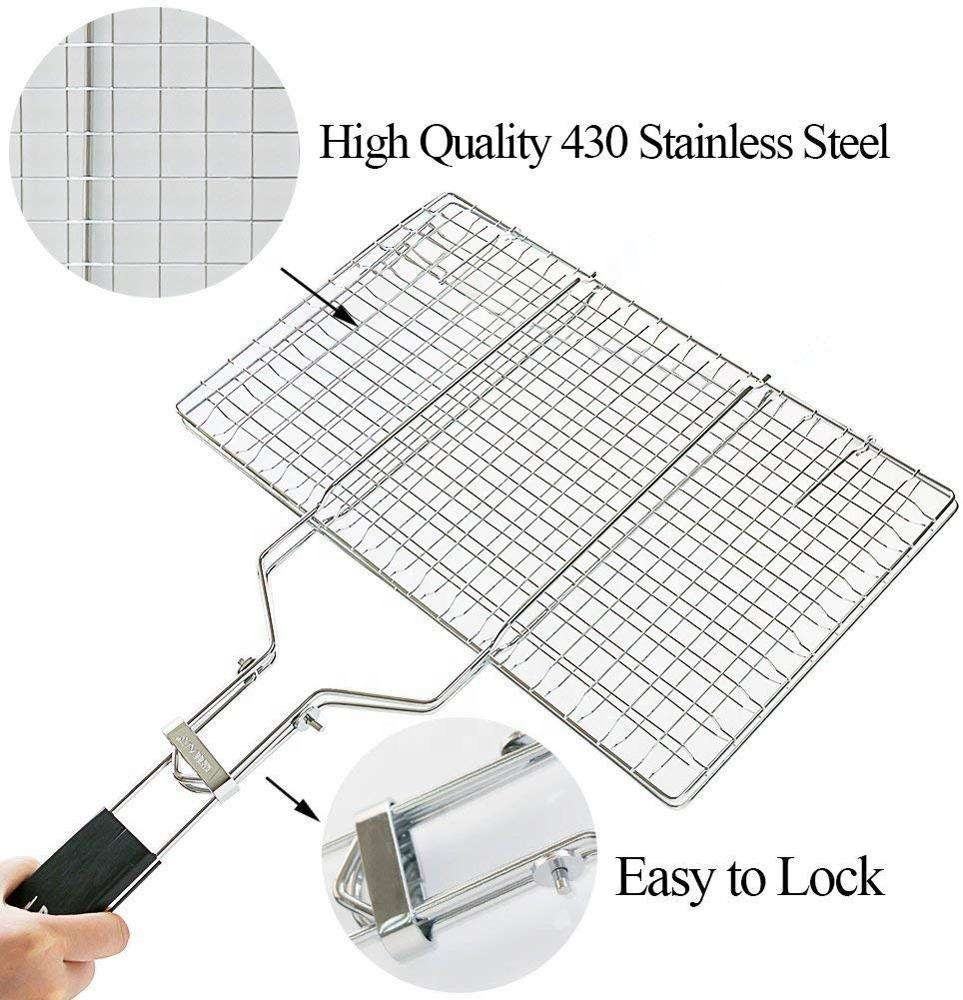 Portable Grill Mesh Basket with Removable Wood Handle for Convenient and Versatile