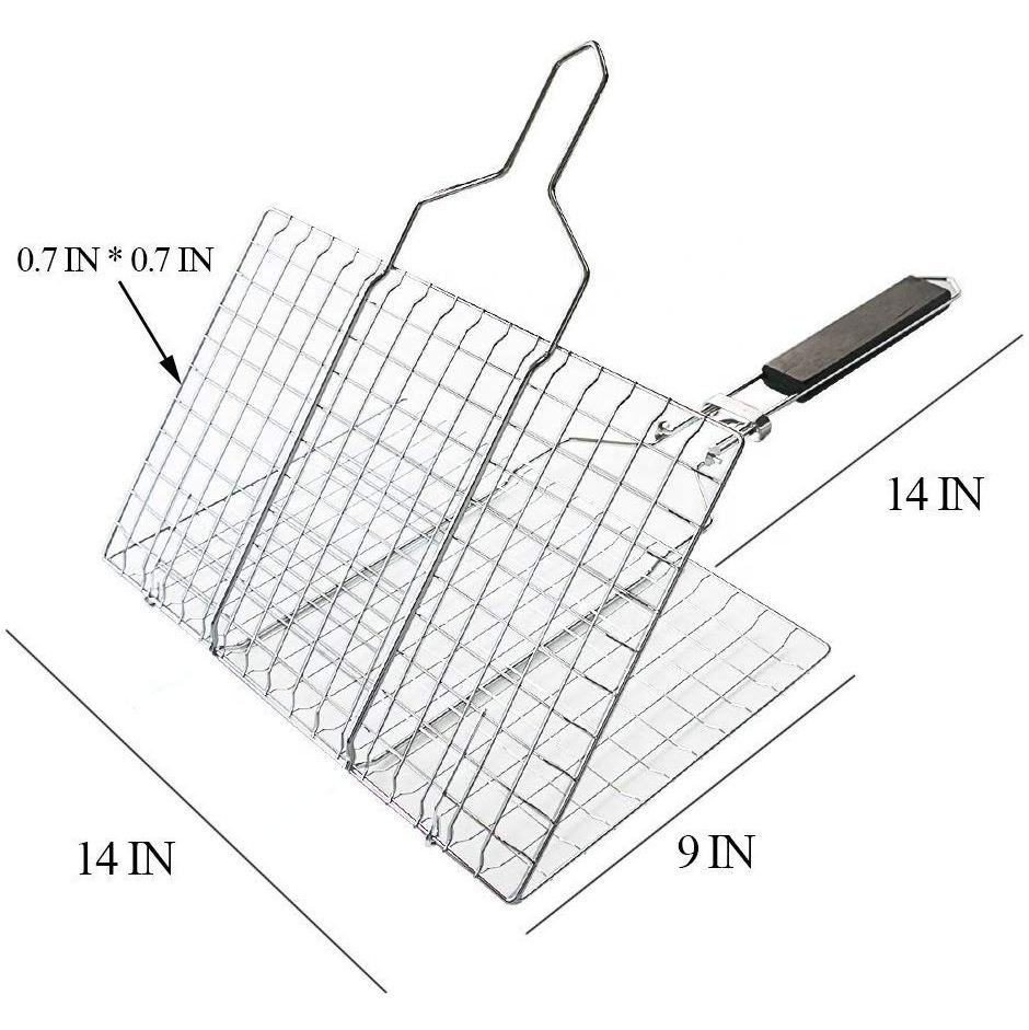 Portable Grill Mesh Basket with Removable Wood Handle for Convenient and Versatile