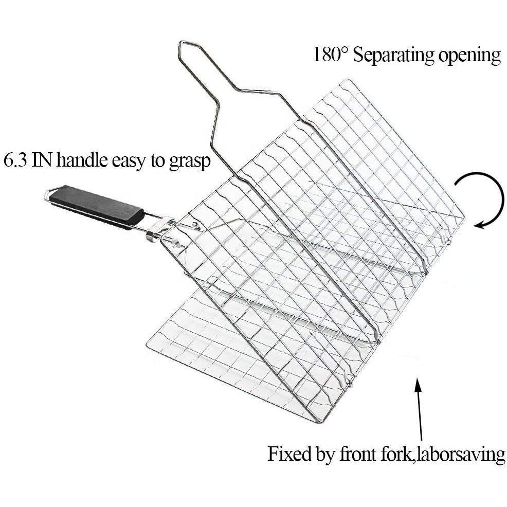 Portable Grill Mesh Basket with Removable Wood Handle for Convenient and Versatile